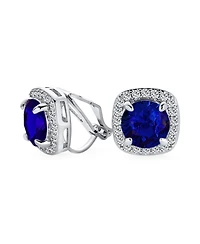 Bling Jewelry Traditional 2CT Solitaire Round Cubic Zirconia Cz Square Halo Clip On Stud Earrings Non Pierced