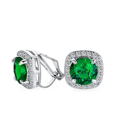 Bling Jewelry Traditional 2CT Solitaire Round Cubic Zirconia Cz Square Halo Clip On Stud Earrings Non Pierced