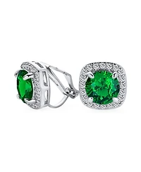 Bling Jewelry Traditional 2CT Solitaire Round Cubic Zirconia Cz Square Halo Clip On Stud Earrings Non Pierced