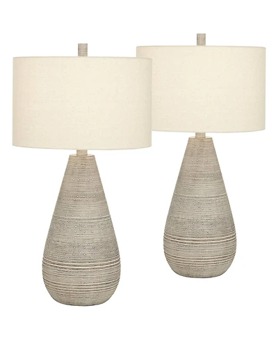 360 Lighting Rustic Country Cottage Table Lamps 30" Tall Set of 2 Natural Teardrop Oatmeal Drum Shade for Bedroom Living Room House