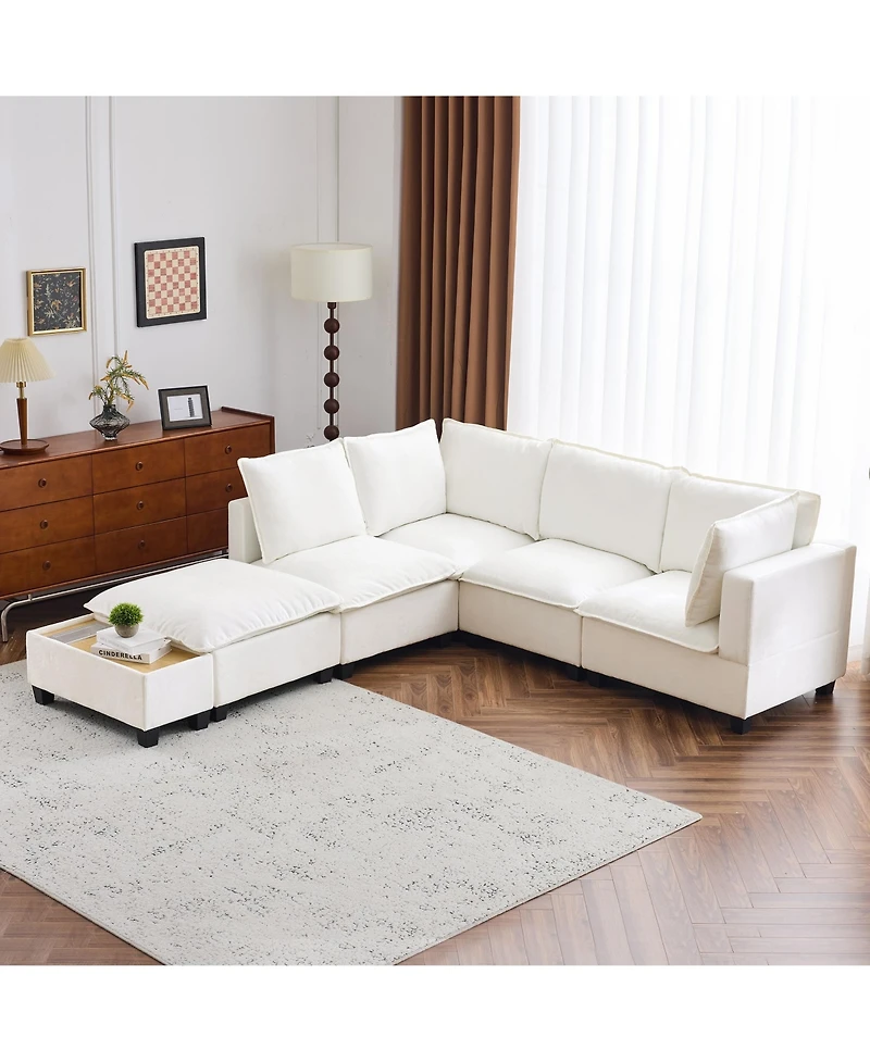 90" U-Shaped Sectional Sofa with Ottoman & Charging Coffee Table