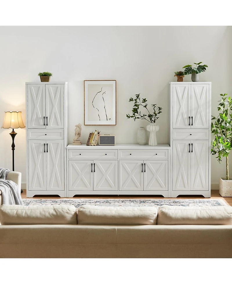 Streamdale White Tv Cabinet Set w/ Sideboards - 108.7" L