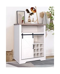 Streamdale Barn Door Cabinet, Wine Shelf, Rustic Oak/White