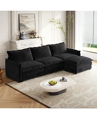 Streamdale Corduroy 3-Seater Cloud Couch with Footrest & Cushions