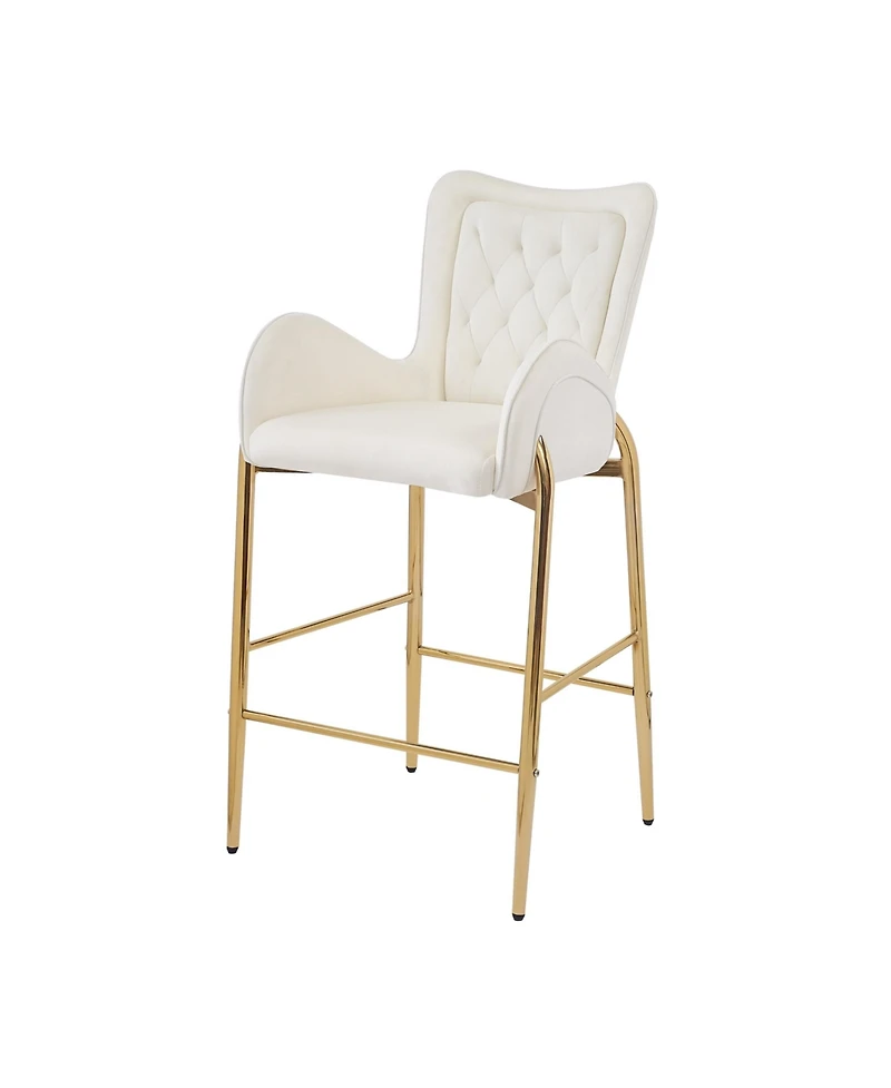 Streamdale Furniture 28.75inch Counter Height Bar Stools Set of 2, Bar Height Arm Chairs, Velvet Fabric Stools with Golden Legs and Footrests, White
