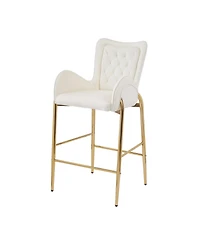 Streamdale Furniture 28.75inch Counter Height Bar Stools Set of 2, Bar Height Arm Chairs, Velvet Fabric Stools with Golden Legs and Footrests, White