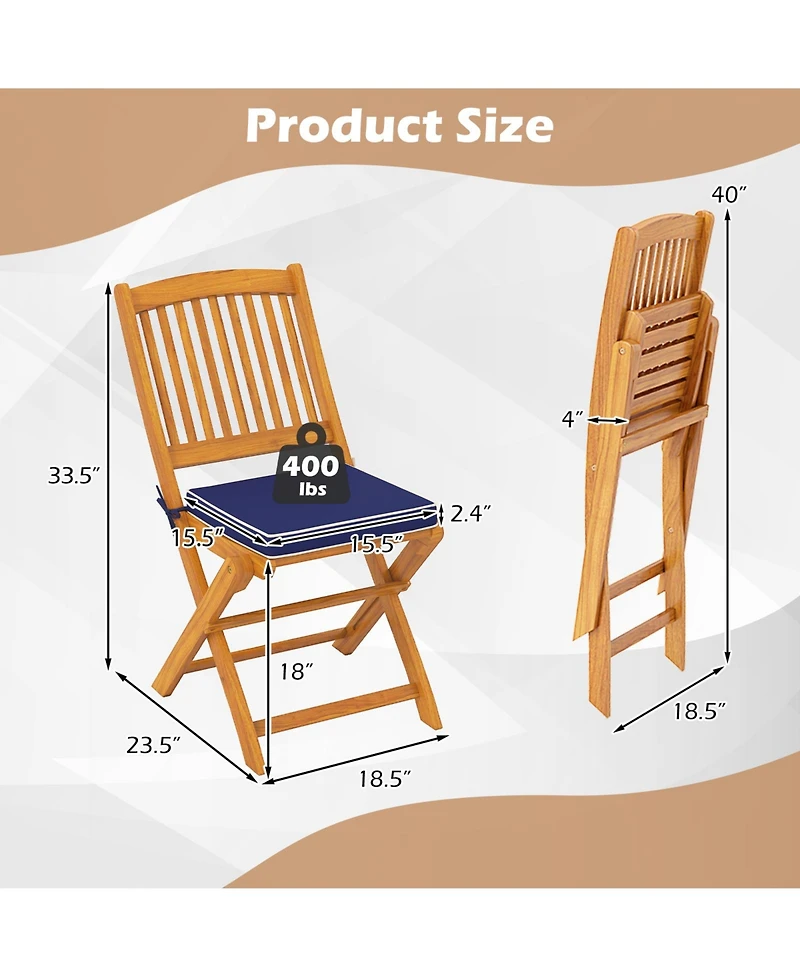 Outdoor Folding Chairs with Seat Cushions Set of 2-Navy