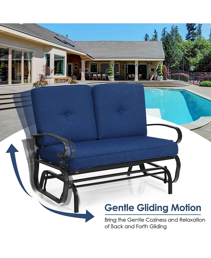 2 Seats Outdoor Swing Glider Chair with Comfortable Cushions