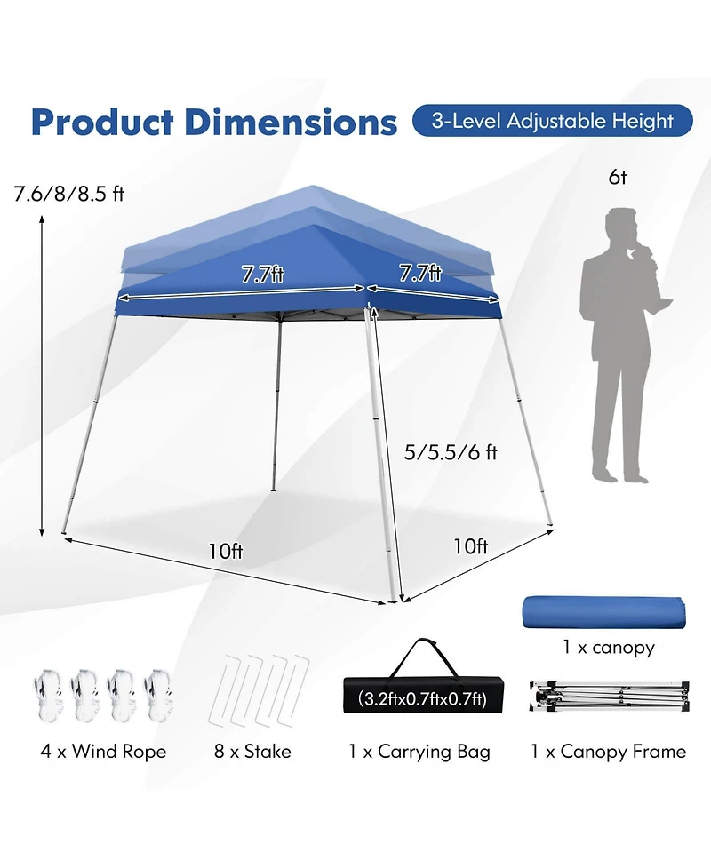 10 x 10 Feet Outdoor Instant Pop-up Canopy with Carrying Bag-Blue