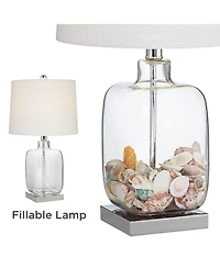 360 Lighting Coastal Accent Table Lamps 21.75" High Set of 2 Clear Glass Fillable Sea Shells White Drum Shade for Living Room Family Bedroom