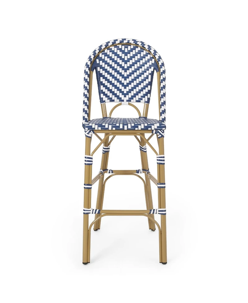 Streamdale Navy Blue/White Rattan Barstools (Set of 2)