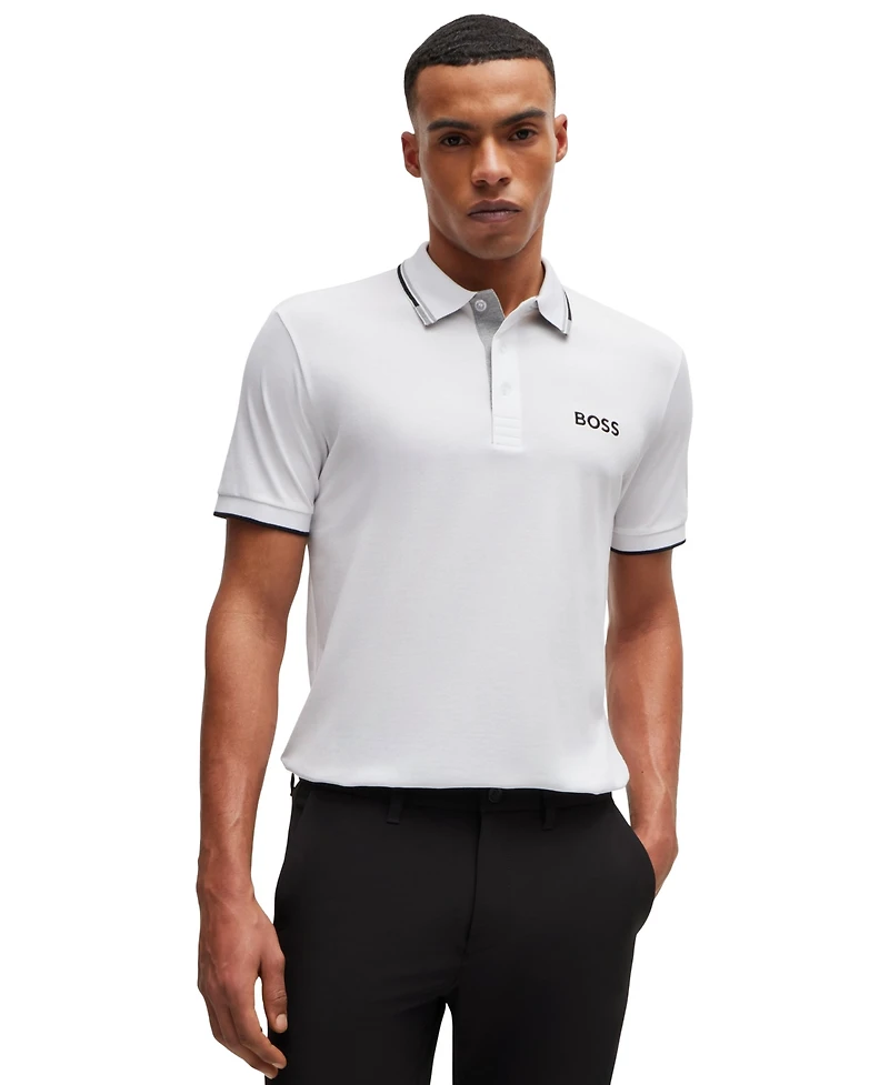 Boss by Hugo Men's Contrast Logo Cotton-Blend Polo Shirt