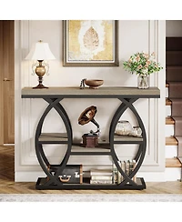 Tribesigns 39.4" Console Table, Industrial 4-Tier Sofa Table Entryway Table with Storage Shelves, Narrow Wood Accent Tables with Metal Frame for