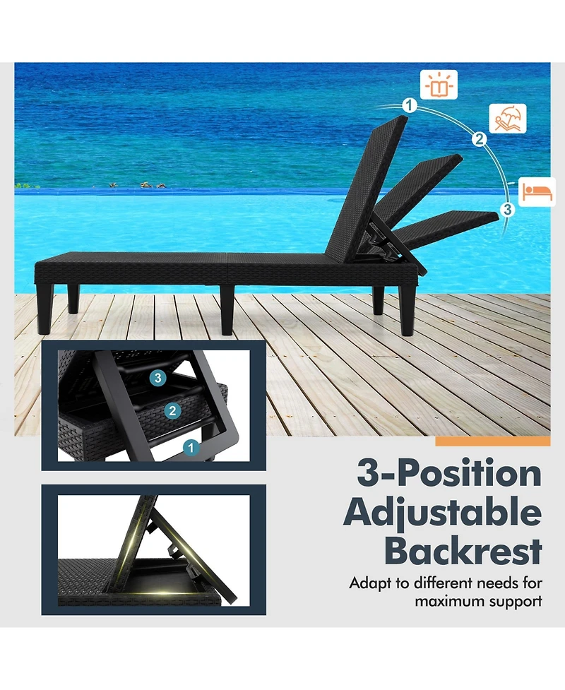 Outdoor Chaise Lounger Chair with Waterproof Rattan Textured Pp Surface and 330 lbs Capacity