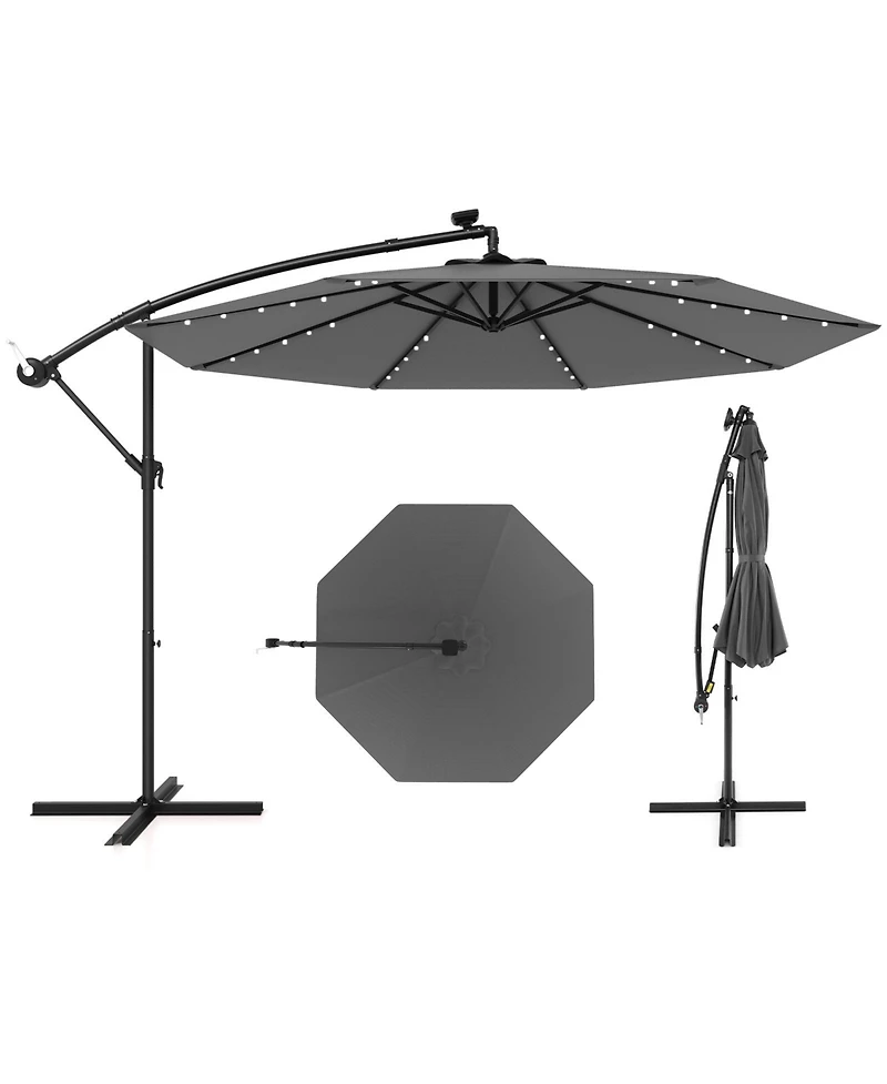 10 Feet Solar Offset Hanging Umbrella with 40 Lamp Beads and Solar Panel