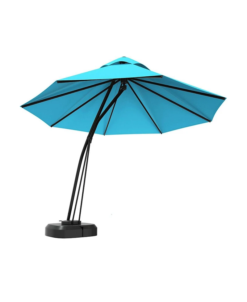 11 Feet Outdoor Cantilever Hanging Umbrella with Base and Wheels-Turquoise