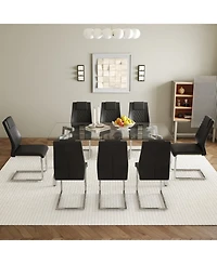 Streamdale 71" Rectangular Glass Table & 8 Black Pu Chairs
