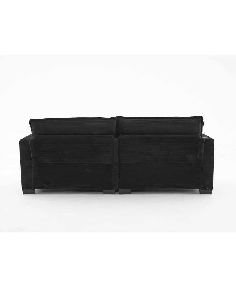 Streamdale L Shape Corduroy Sofa w/ Usb, Cup Holder, Footstool - Black
