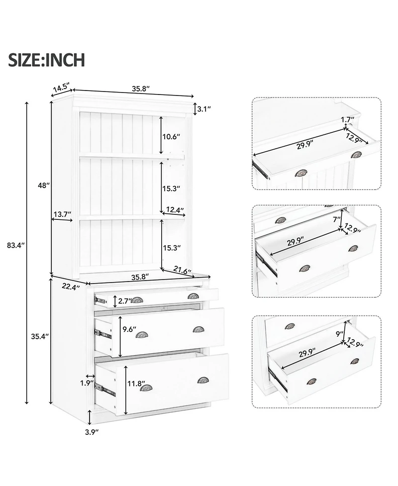 Streamdale Tall Bookshelf Suite with Led Lighting, Corner Shelves, and Drawers