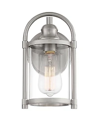 John Timberland Rustic Farmhouse Outdoor Wall Light Fixtures Set of 2 Brushed Nickel 10 1/4" Clear Glass for Exterior Barn Deck House Porch Yard