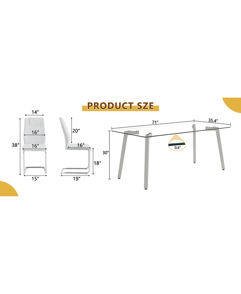 Streamdale 71" Rectangular Glass Table & 6 White Pu Chairs