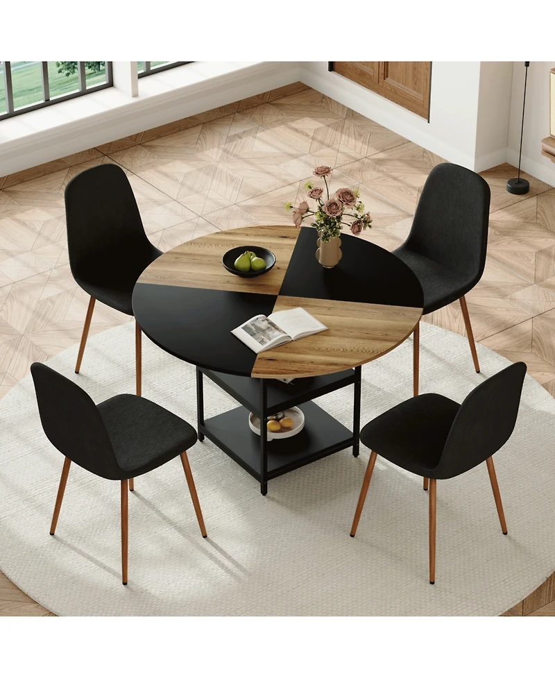 Streamdale 47" Round Dining Set Table with Storage & 4 Linen Chairs