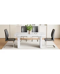 White Marble Table & Gray Pu Chairs - 63" Dining Set
