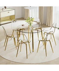 Streamdale Glass Table & 6 Gold Leg Chairs