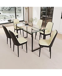 Streamdale 51" Glass Dining Table Set, Black Metal Legs & Pu Chairs