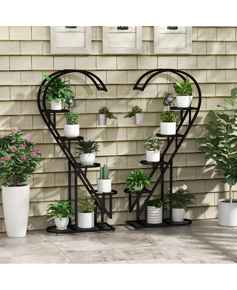 5 Tier Metal Plant Stand with Hanging Hook for Multiple Plants