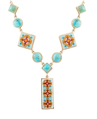 Barse Talavera Tile and Blue Turquoise Golden Y Necklace