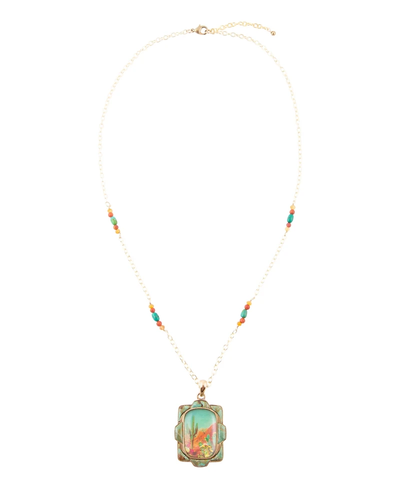 Barse Scenic Sedona Desert Blue Turquoise Golden Pendant Necklace