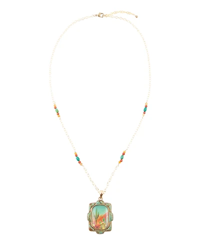 Barse Scenic Sedona Desert Blue Turquoise Golden Pendant Necklace