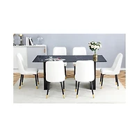 Tempered Glass Dining Set - 71" with 6 White Pu Chairs