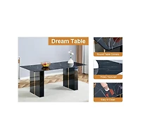 71" Glass Dining Set with 8 Black Pu Chairs