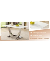 Modern Glass Dining Table Set with 4 Black Chairs