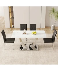 Modern Glass Dining Table Set with 4 Black Chairs