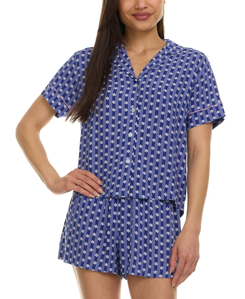 Flora by Nikrooz Women's Joselyn Notched-Collar Short Pajama Set