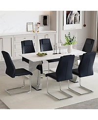 Snow Mountain White Sintered Stone Dining Set - 6 Black Pu Chairs