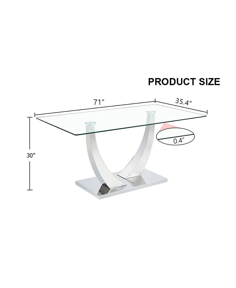 Streamdale Clear Glass Top Dining Table - Silver Legs