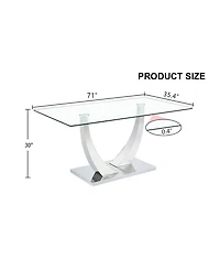Streamdale Clear Glass Top Dining Table - Silver Legs