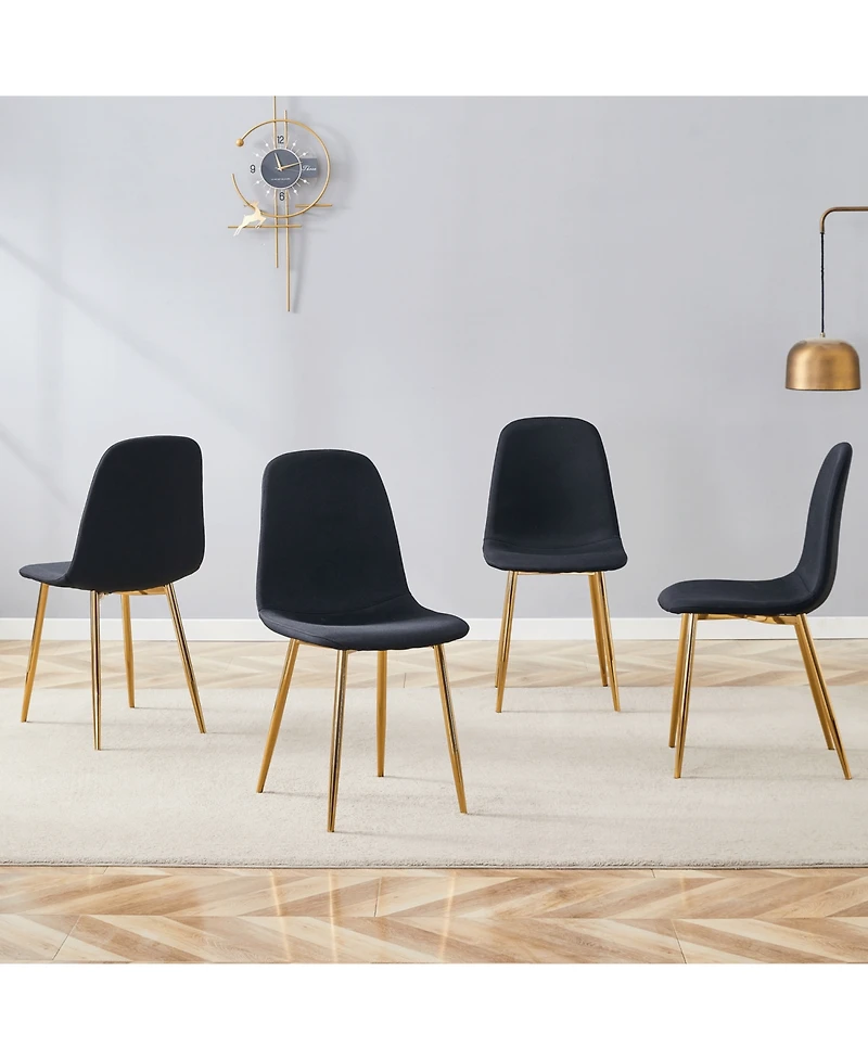 Streamdale Black Linen Dining Chairs - Set of 4, Golden Legs