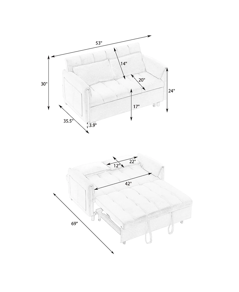Streamdale Grey Velvet Sofa Bed - Modern 3-in-1 Sleeper