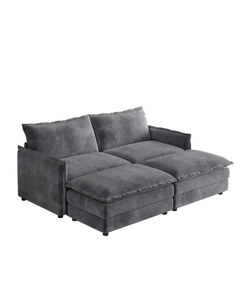 Streamdale Corduroy 2-Seater Sofa with Footrests & Cushions