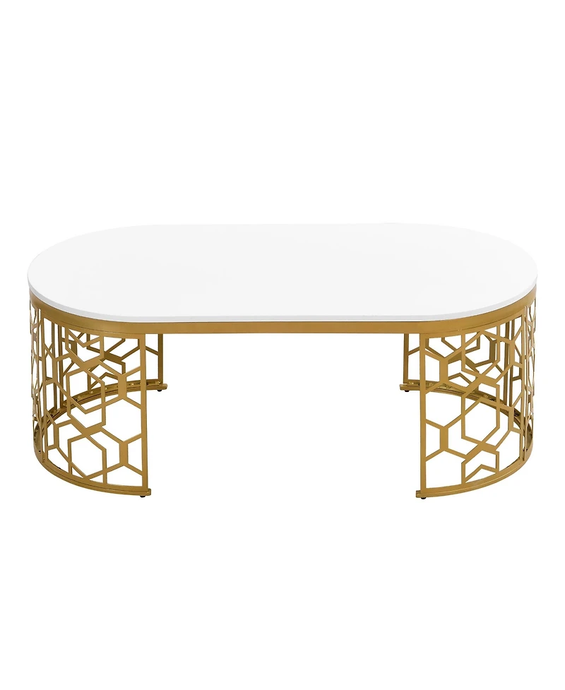 Streamdale Modern Oval Coffee Table with Cut-Out Pattern Metal Stainless Steel Frame in 47.2"