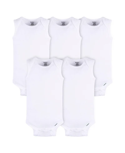 Gerber Baby Boys or Girls White Sleeveless Onesies Bodysuits, 5-Pack