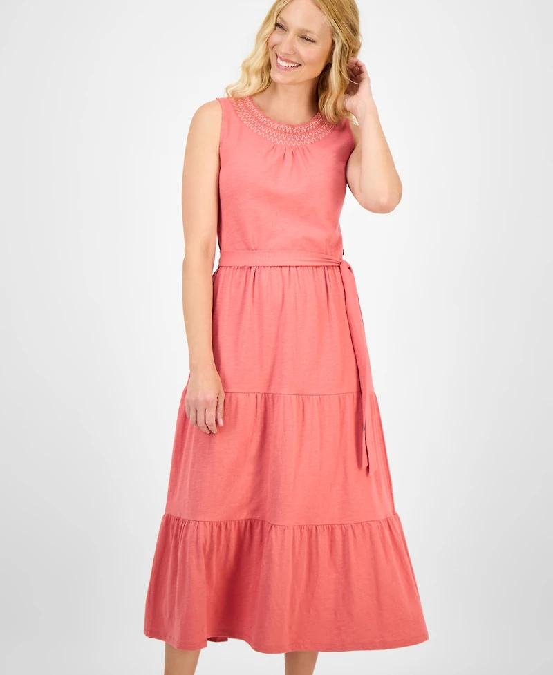 Nautica Jeans Women's Cotton Round-Neck Sleeveless Tiered Dress
