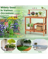 Outdoor Garden Potting Wood Planting Workstation with Open Shelves