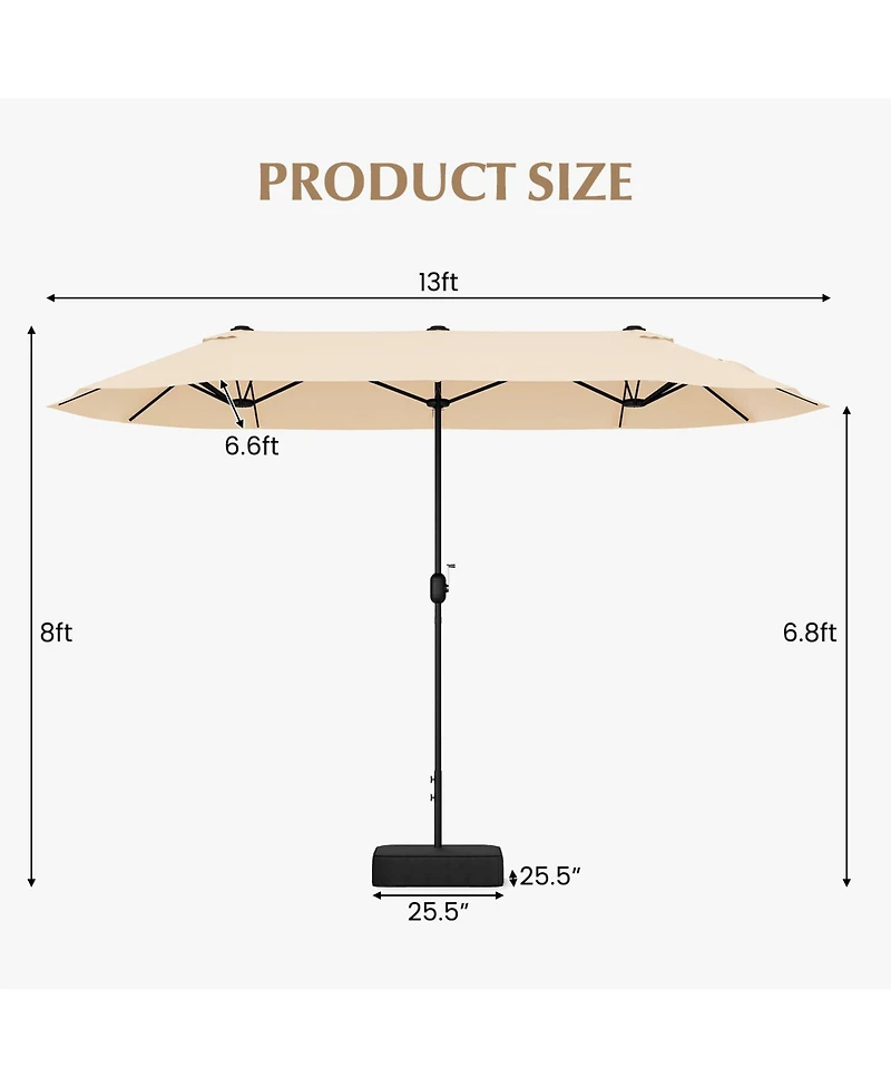 13 Feet Double-Sided Patio Twin Table Umbrella with Crank Handle-Beige