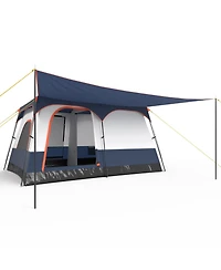 6-8 Person Camping Tent with Double Rooms and 2 Doors-Navy